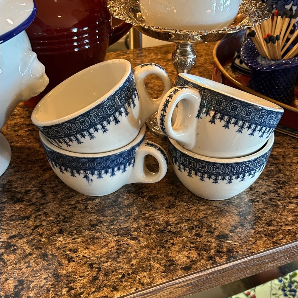 Blue and White Ironstone Restaurant Ware Teacup Set